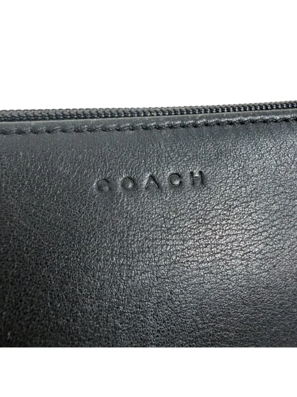 Vintage Coach Black Leather Zip Utility Pouch Clutch
